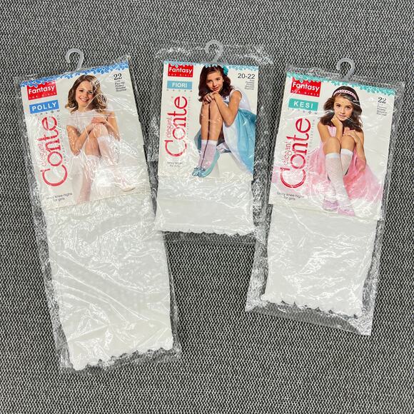 CONTE Fiori Kesi & Polly Solid White Fancy Dress Socks With Design 3 Pair 6-7Y/O - Picture 1 of 16